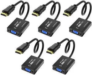 JAENFONG MT-VIKI HDMI to VGA Adapter, Gold-Plated HDMI Converter Male to Female, Compatible for Computer, Desktop, Laptop, Monitor, Projector, HDTV, Chromebook, Raspberry Pi, Roku, Xbox (5 Pack)