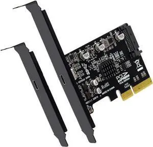 USB C 20Gbps PCIe 3.0 Card,PCI Express x4 to USB 3.2 Gen2X2 Type-C Expansion Card with Full-Profile & Low-Profile Bracket,USB 3.2 20Gb/s to PCIe Add On Card Adapter - SATA Powered