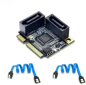JAENFONG FOR 2 Ports Mini PCI-E PCI Express to SATA 3.0 Converter Hard Drive Extension Card with SATA Cable for PC Computer Add On Cards SATA
