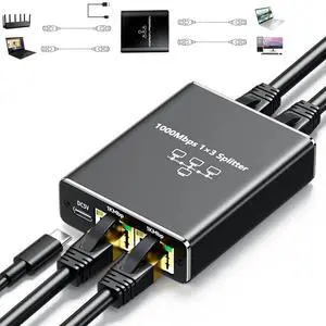 Gigabit Ethernet Splitter 1 to 3, 1000Mbps RJ45 Network Ethernet Switch, LAN Internet Splitter Adapter for Cat 5/5e/6/7/8 Cable[ 3 Devices Networked Simultaneously]