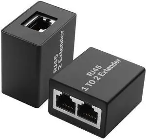 2 Pcs 1 to 2 Ethernet Splitter Adapter RJ45 Network Extender Splitter Female to Double Female LAN Socket Connector for Cat5e/Cat6/Cat8 (Please Use in Pairs)