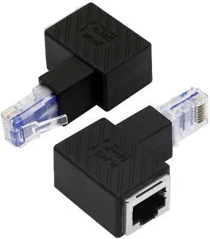 Cat5e/Cat6 RJ45 Ethernet Adapter2Pack 90 Degree Ethernet RJ45 / 8P8C Male to Female Right Angle Adapter Support Cat6 / Cat5e / Cat5 Standard LAN CableDown