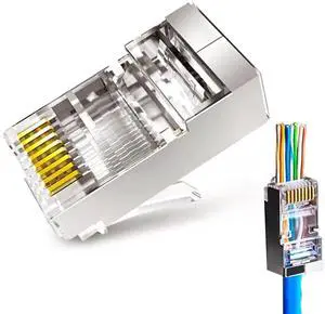 20-Pack Cat6a RJ45 Connector Pass Through, Gold Plated Cat6 Shielded RJ45 Connectors, Premium Cat6a Connector for Solid or Stranded FTP/STP Ethernet Cable