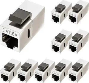 10 Pack Cat6a Shielded Keystone Coupler, Female to