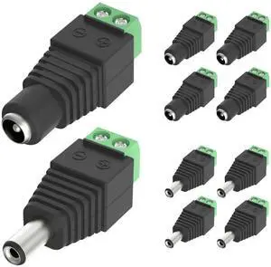 12V DC Power Connector, 5.5mm x 2.1mm DC Power Plug, 5 Pcs Male and 5 Pcs Female DC Connectors for LED Strip, CCTV Security Camera, Outdoor Camera