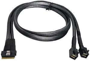 JAENFONG PCI-E Ultraport Slimline SAS Slim 4.0 SFF-8654 8i 74pin to Dual SFF-8643 4i Mini SAS HD Cable PCI-Express 50cm