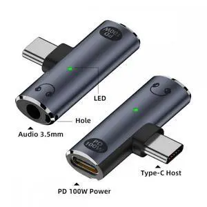 a Audio Adapter USB-C Type-C to 3.5mm Audio DAC AUX Music 16bit 48kHz & 100W PD Power Adapter for Laptop Tablet Phone
