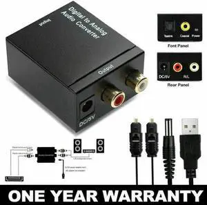 3.5mm Digital to Analog Audio Converter Adapter W/ Fiber Cable RCA Out optical