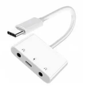 Type C USB-C to Dual 3.5mm Audio AUX & MIC Sound Card with PD Power Charge Adapter Compatible with Laptop Tablet Phone
