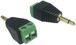 3.5mm TS Mono Male to 2 Pin Screw Terminal Female AUX Headphone Replacement Solderless Balum Converter Adapter (2-Pack)