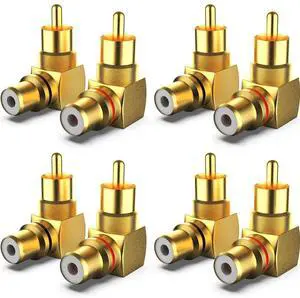 8-Pack RCA Right Angle Adapter 90 Degree RCA Male to Female Adapter Angled Connector Elbow Plug (4 Black + 4 Red)
