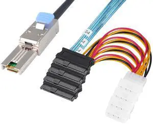 JAENFONG 2PCS Mini-SAS SFF-8088 26P to 4 X SAS SFF-8482 29 Pin with Power Cable 1 Meter 3.3FT