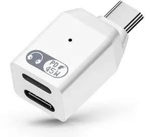 USB C Splitter for iPhone Wired Headphones Earbuds, 2-in-1 USB Type C Adapter with PD 45W Fast Charging for iPhone 16/15 Series, iPad Air/Pro and More Type C Device