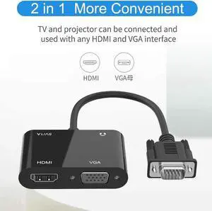 JAENFONG VGA to HDMI VGA Adapter, VGA Splitter 1 VGA in HDMI VGA 2 Out (VGA HDMI Interface Display at The Same time), VGA to HDMI VGA Adapter for Computer, Desktop, Laptop, PC, Monitor, Projector