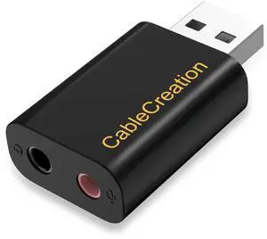 USB Audio Adapter with 3.5mm Jack, USB External Stereo Sound Card with 3.5mm Earphone and Microphone for PS4, PS5, Windows, Mac, Linux, Plug and Play, Black