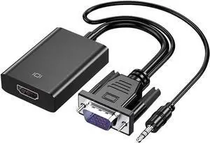VGA to HDMI Adapter for Connecting Traditional VGA Interface Laptop, PC to HDMI Monitor or Projector,1080P VGA Male to HDMI Female Converter with 3.5mm Audio Lead and Power Supply Port