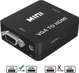 Mini 1080p VGA to HDMI Converter Adapter With Audio Cable VGA to HDMI Adapter Connector with Micro USB and 3.5mm Audio Port Cable for PC/Laptop/DVD - Black
