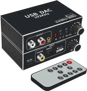 192KHz Digital to Analog Audio Converter DAC Digital SPDIF Optical to Analog L/R RCA Converter Toslink Optical to 3.5mm Jack Adapter for PS3 HD DVD PS4 Amp Apple TV Home Cinema