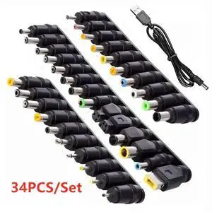 JAENFONG 34PCS Universal 5.5mmx2.1mm DC AC Power Adapter Tips Connector Kits for Thinkpad Laptop Power Supply Plug Jack Sets