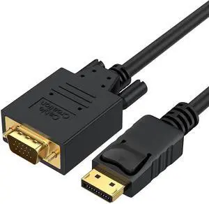 JAENFONG Displayport to VGA Cable 6FT, Displayport to VGA Adapter Gold Plated 1080P@60Hz, Standard DP Male to VGA Male Cable, Compatible with Laptop, PC, TV, Projector, Black