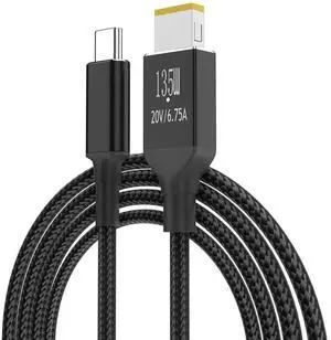 JAENFONG Type-C To Square Charger Cable 6.75A 20V PD135W Laptop Charger Converter With Indicator Light 2m for Legion Y9000P Y9000K JAENFONG Type-C To Square Charger Cable 6.75A 20V PD135W Laptop Charger Converter With Indicator Light 2m for Legion Y9000P Y9000K