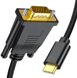 USB C to VGA Cable 6FT, 1080P@60Hz USB Type C to VGA Adapter Video Converter [Thunderbolt 3/4 Compatible] with MacBook Air, iPad Pro, iPhone 15/16, iMac, XPS, Surface etc-Gold-Plated Male Interface