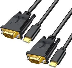 JAENFONG 2 Pack USB C to VGA Cable 6FT, 1080P@60Hz USB Type C to VGA Adapter Video Converter [Thunderbolt 3/4 Compatible] with MacBook Air, iPad Pro, iPhone 15/16, iMac, XPS, Surface etc-Gold-Plated