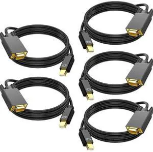 JAENFONG 5 Pack Mini Displayport to VGA Cable 6FT, Mini DP to VGA Cable (Thunderbolt 2 Compatible) with MacBook Air/Pro, Surface Pro/Dock, iMac, Mac mini, Monitor, Projector