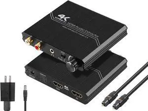 4K@60HZ HDMI Audio Extractor, HDMI 2.0b Audio Splitter Converter, HDMI to HDMI + Optical Toslink SPDIF + 3.5mm Stereo Audio with Control Output Analog Volume Knob Compatible for PS5/4/3/Blu-ray player