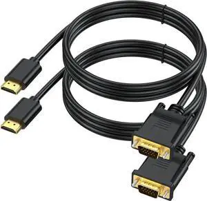 JAENFONG HDMI to VGA 6FT, Uni-Directional HDMI Computer to VGA Monitor Cable (Male to Male) Compatible for Desktop, Laptop, PC, Monitor, Projector, HDTV, Raspberry Pi, Roku, Xbox and More (2PCS)