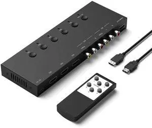 2 AV to HDMI Converter + 3 HDMI2.0 Switcher(2 in 1) 2 Way RCA Composite to HDMI Adapter Support 4:3/16:9 Switching for N64 NGC WII Xbox PS2/3/4/5 DVD Xbox Series/ONE Switch/OLED