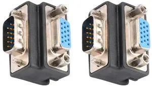 JAENFONG DB15 90 Degree VGA 15 Pin Adapter (2 Pack), D sub 15 Nickel Coated Connector Right Angle Male to Female VGA 15 Pin Adapter Coupler Converter