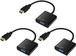 JAENFONG HDMI to VGA, Gold-Plated HDMI to VGA Adapter (Male to Female) for Computer, Desktop, Laptop, PC, Monitor, Projector, HDTV, Chromebook, Raspberry Pi, Roku, Xbox and More - Black, 3 Pack JAENFONG HDMI to VGA, Gold-Plated HDMI to VGA Adapter (Male to Female) for Computer, Desktop, Laptop, PC, Monitor, Projector, HDTV, Chromebook, Raspberry Pi, Roku, Xbox and More - Black, 3 Pack