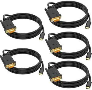 JAENFONG USB C to VGA Cable 6FT, 1080P@60Hz USB Type C to VGA Adapter Video Converter [Thunderbolt 3/4 Compatible] with MacBook Air, iPad Pro, iPhone 15/16, iMac, XPS, Surface etc-Gold-Plated (5PCS)