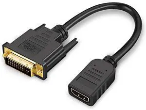 HDMI to DVI Cable, 0.15 m Bi-Directional HDMI Female to DVI (24+1) Male Adapter Cable, HDMI DVI Conveter, Support 1080P, 3D, Gold-Plated, 0.5 Ft/Black