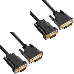 2 Pack DVI to VGA Cable, DVI-D 24+1 to VGA 6 Feet Cable Male to Male Gold-Plated Cord for Computer, PC Host, Laptop, Graphics Card to HDTV