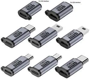 JAENFONG 8PC Type C/Micro USB Female To 8 Pin Male Converter 480Mbps USB C/8 Pin To Micro USB Adapter 18W/12W for Mobile Phone Tablet Laptop