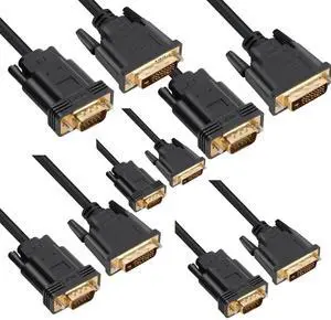 5 Pack DVI to VGA Cable, DVI-D 24+1 to VGA 6 Feet Cable Male to Male Gold-Plated Cord for Computer, PC Host, Laptop, Graphics Card to HDTV