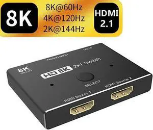 HDMI 2.1 Ultra HD High Speed 48Gbps Directional Switch Only 2in1out 8K@60Hz 4K@120Hz Splitter Converter Adapter