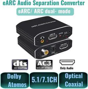 192KHz eARC HDMI Audio Extractor, HDMI to HDMI AUDIO +Toslink + Coaxial + L/R Audio Output Support HDCP2.3 3D for PS4/Roku/Bul-Ray