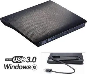 JAENFONG External CD Drive, USB 3.0 Portable CD/DVD +/-RW Drive Slim DVD/CD ROM Rewriter Burner Compatible with Laptop Desktop PC Windows Linux OS Apple Mac(Black)