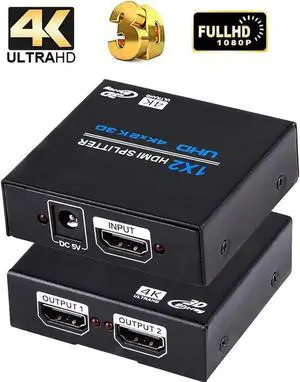 HDMI Splitter, Duplicate/Mirror, 4K HDMI Splitter 1 in 2 Out [Metal Case, 2Port ] , Powered Splitter, 1 Source to 2 Identical Displays for TV, Projector