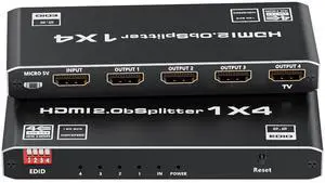HDMI 2.0 Splitter 1 in 4 Out, Vszerda 1x4 HDMI Splitter 4K@60Hz 8:8:8 HDR, HDMI 2.0, HDCP 2.2, 18Gbps, Auto EDID, Supports UHD 3D D-o-l-b-y 4 Ports Mirror Mode and Multichannel Audio Streams
