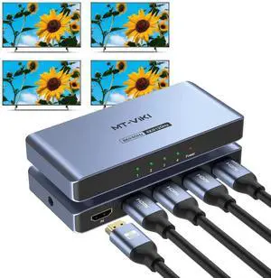 MT-VIKI 2.0 HDMI Splitter, 4K@60Hz HDMI Duplicator/Distributor HDR Support EDID HDCP 2.2 RGB 4:4:4 18Gbps-Adapter Included (8K 1 in 4 Out)