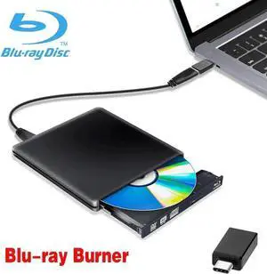 JAENFONG Aluminum External Blu-Ray Burner Player Drive ,USB 3.0&Type-C Portable CD DVD +/-RW Drive DVD/CD ROM Rewriter Burner Writer Compatible with Laptop Desktop PC Windows Mac Pro MacBook Black
