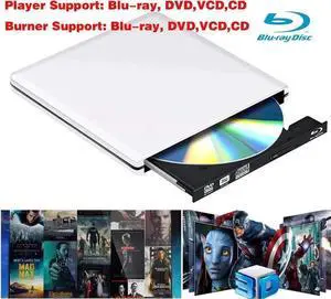 JAENFONG External Blu-Ray  DVD Drive for Laptop, USB 3.0 Portable Optical Slim CD/DVD/Blu-Ray Burner Player RW Drive For Desktop PC Windows XP/ 2003/ Vista/ 7/8, Linux, Mac os System , Silver