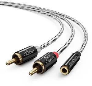 JAENFONG 3.5mm to RCA Cable, 3.5mm Female to 2RCA Male Stereo Audio Cable Gold Plated for TV,Smartphones, MP3, Tablets, Speakers,Home Theater,Black and White, 3FT/1M