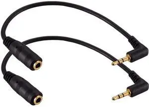 JAENFONG 2 Pack Gold Plated 2.5mm Male to 1/8 inch 3.5mm Female Stereo Audio Jack Adapter Cable 90 Degree Right Angle Connector 6 inch Cord for Radios,Headphones,Recorder,Camera