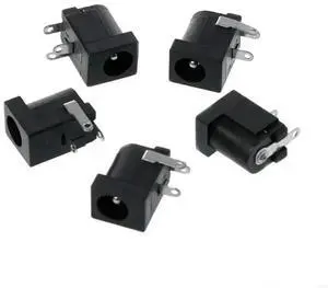 JAENFONG 5pcs 5.5x2.1mm DC-005 Black DC Power Jack Socket DC Connectors Supply Barrel-Type Right Angle PCB Mount Terminal