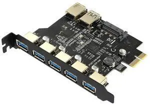 JAENFONG FOR 5/7 Port USB 3.0 PCI Express Expansion Card Adapter PCIE X1 to USB3.2 Gen1 5Gb 19Pin Header SATA/4Pin Power NEC D720201 Chip